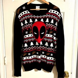 Marvel Deadpool - Ugly Christmas Sweater - Mens Size Large - Black, Red, & White
